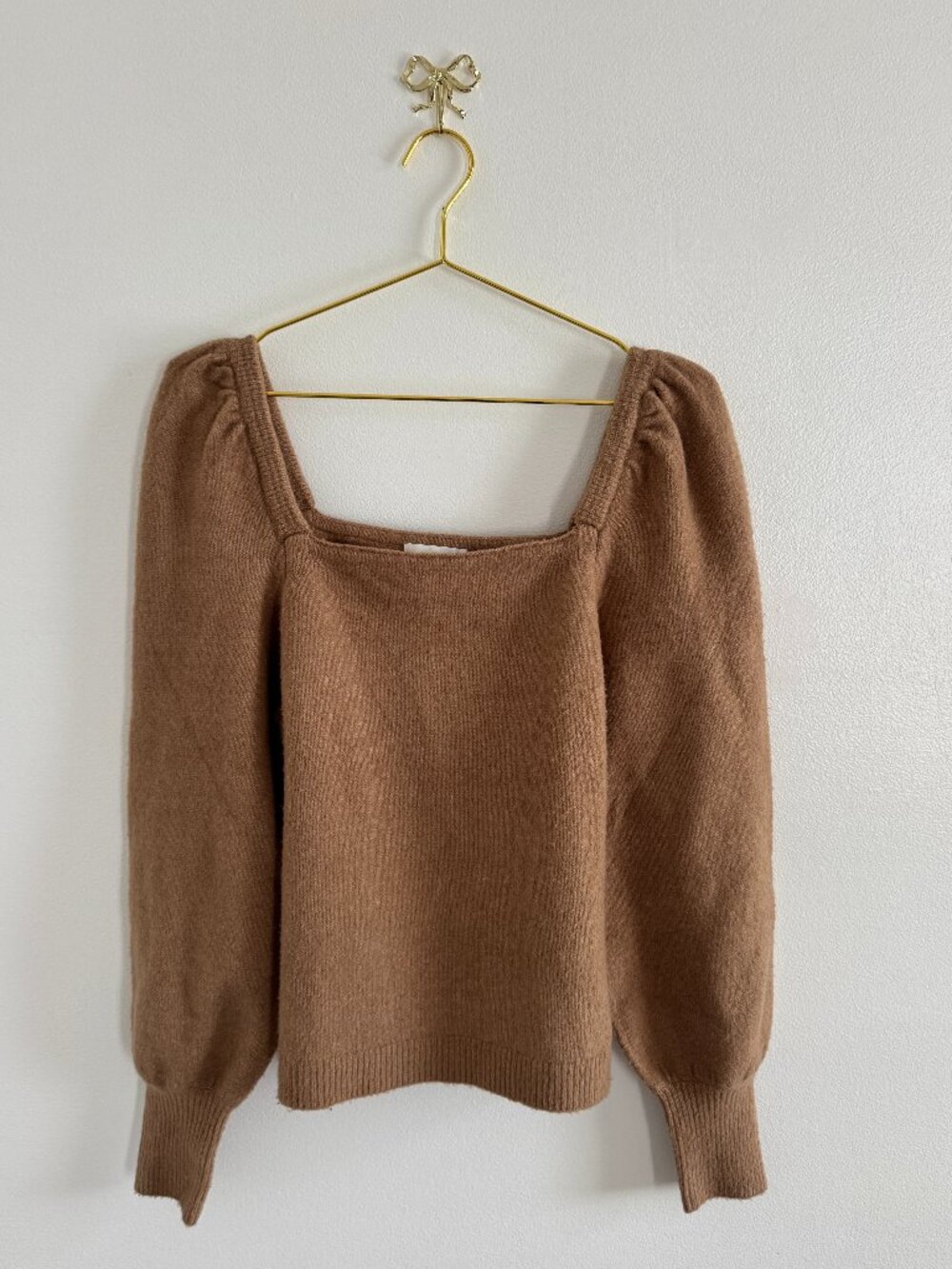 H&M Brown Puff Sleeve Square Neck Sweater M